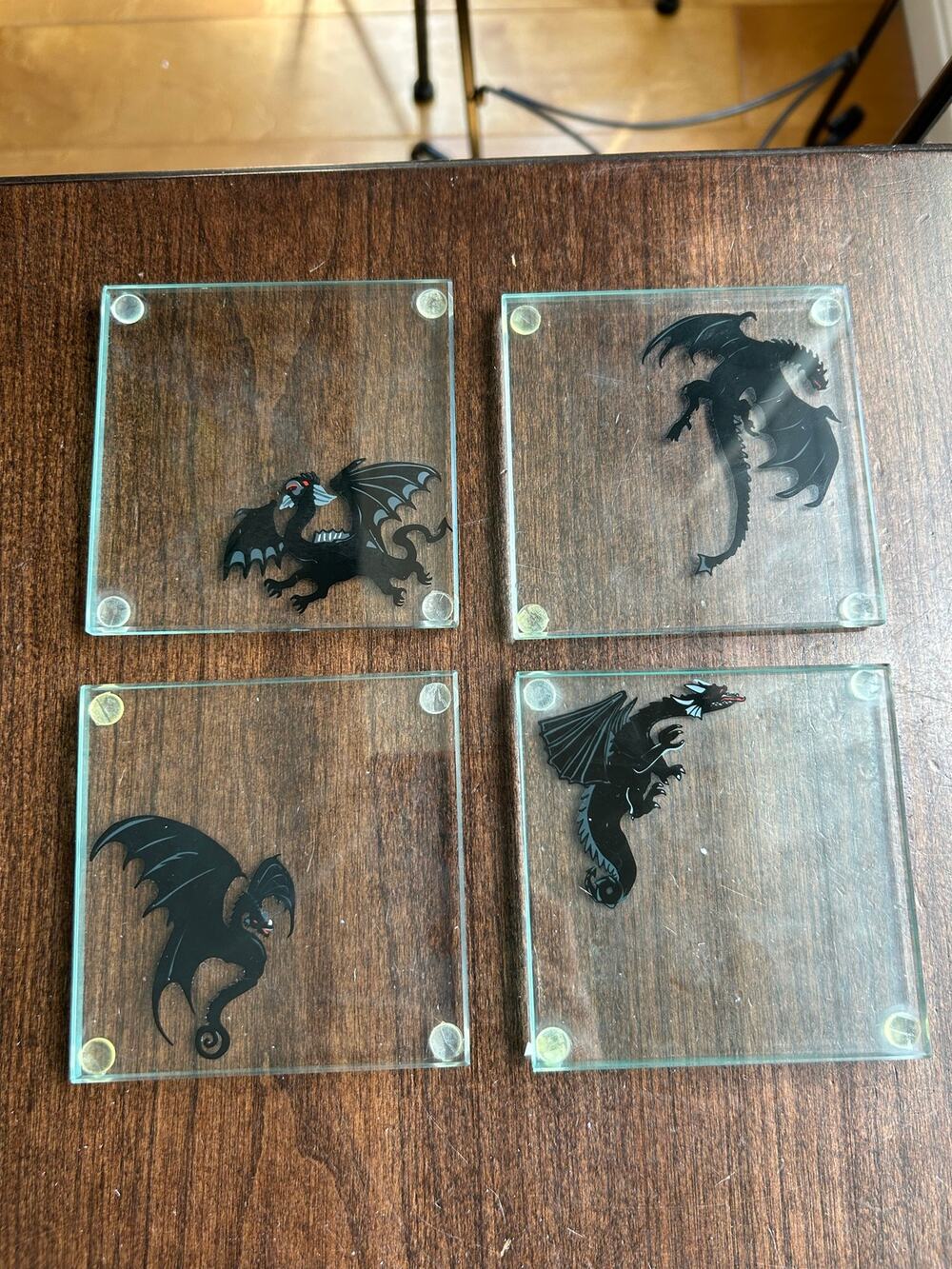 New dragon glass coaster set Gothic mythic gift